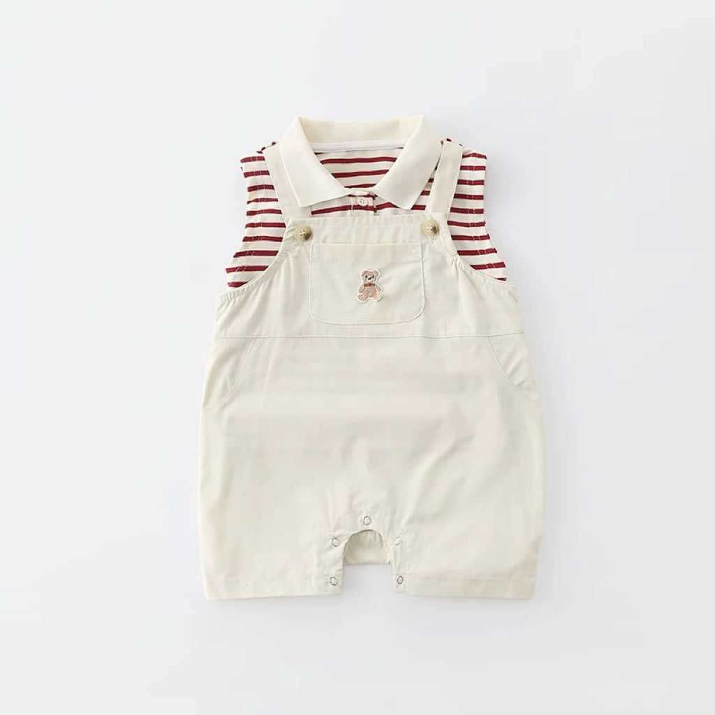 Red Stripe Baby Overall Set