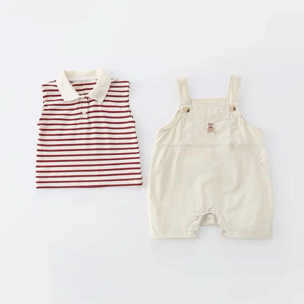 Red Stripe Baby Overall Set