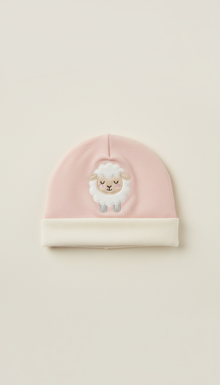 Pastel Cotton Baby Hat With Sheep Motif
