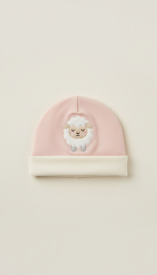 Pastel Cotton Baby Hat With Sheep Motif